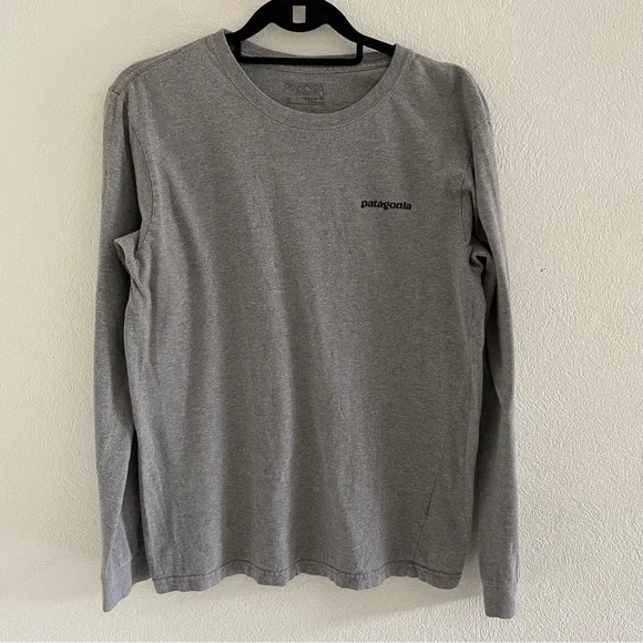 Patagonia Men's Cotton Gray Spell Out Logo Print Long Sleeve T Shirt Size Small - Picture 3 of 7